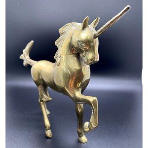 Vintage 1970s Leonard Co Korea 7" Solid Brass Collection Unicorn Figurine with O
